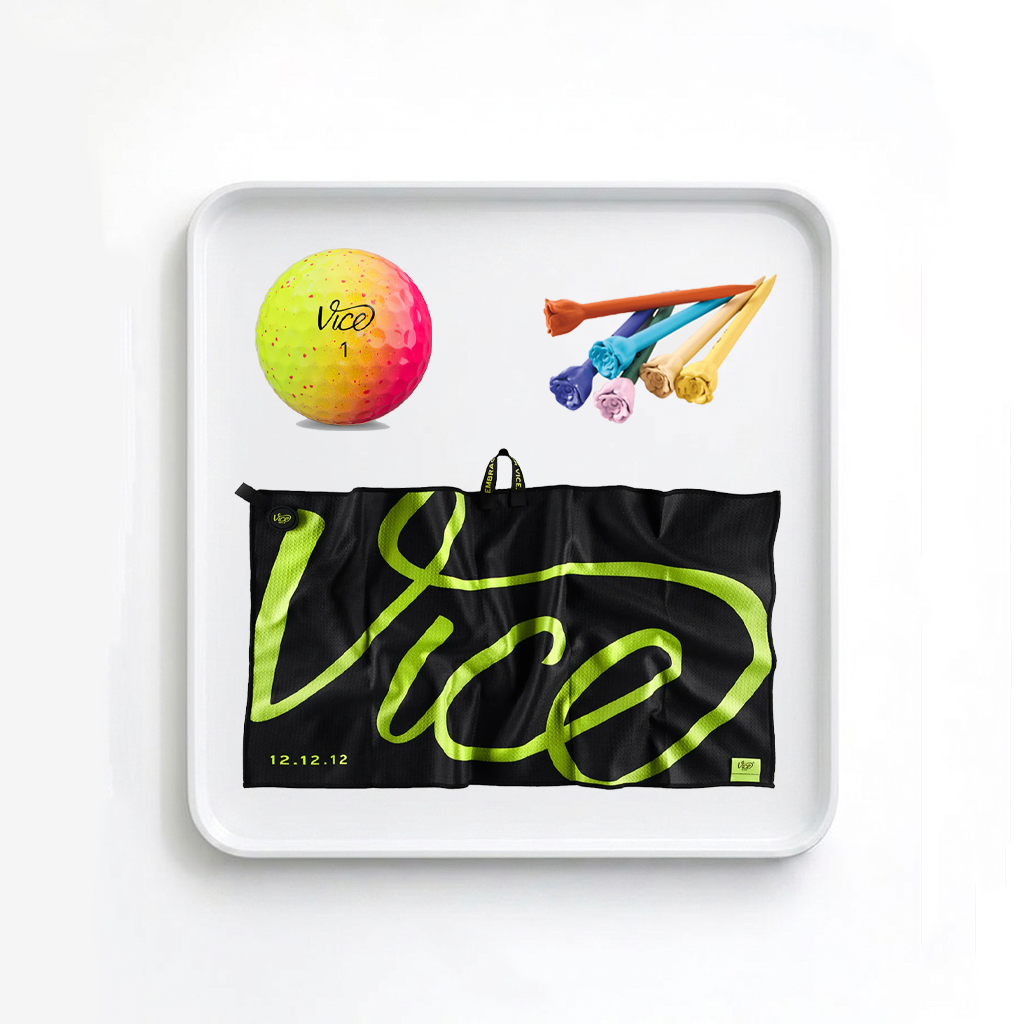 Vice Pro Neon Sunset Golf Balls + Lime Towel + Rose Tees Bundle