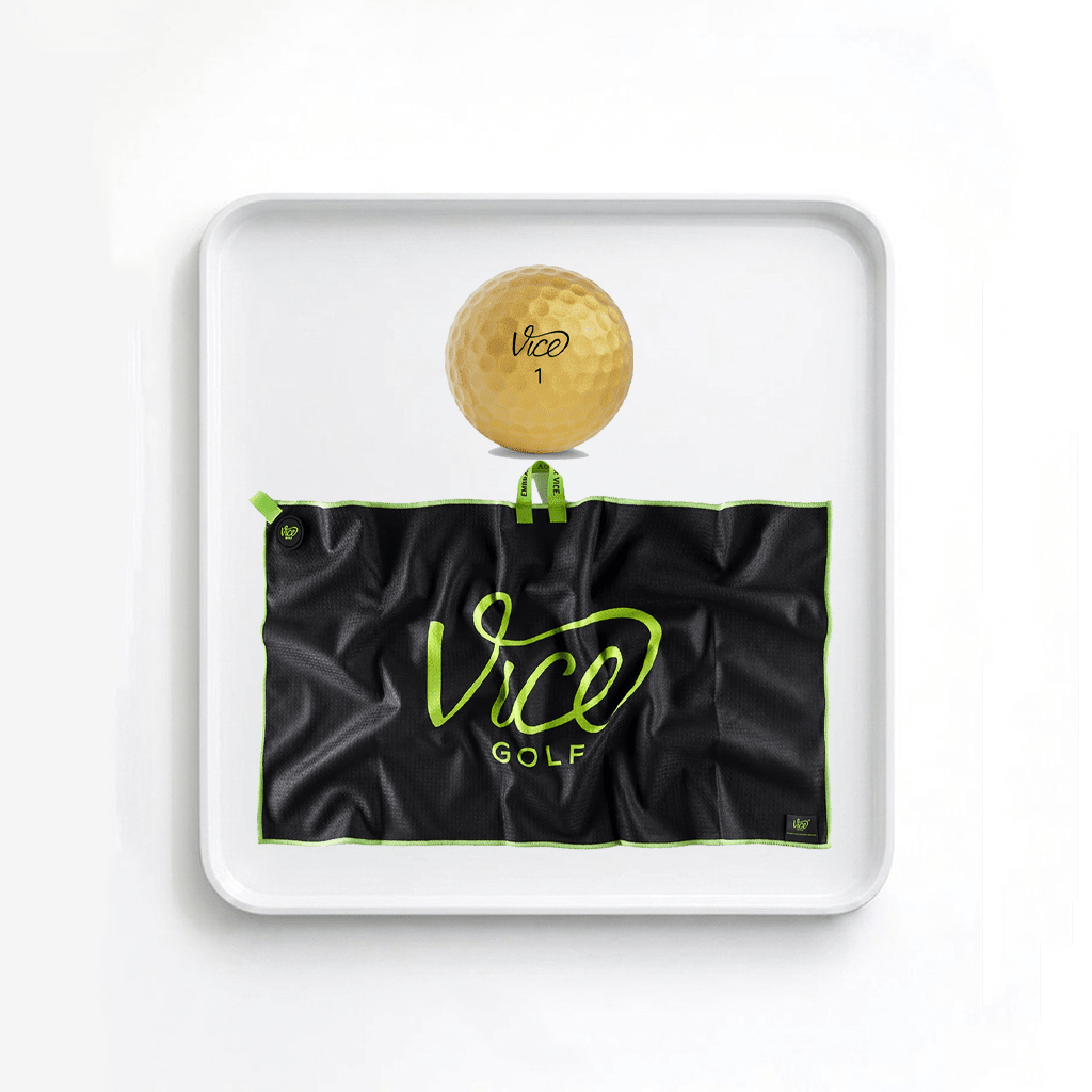 Vice Pro Plus Gold Golf Balls + Gray Towel Bundle - Erthe Golf
