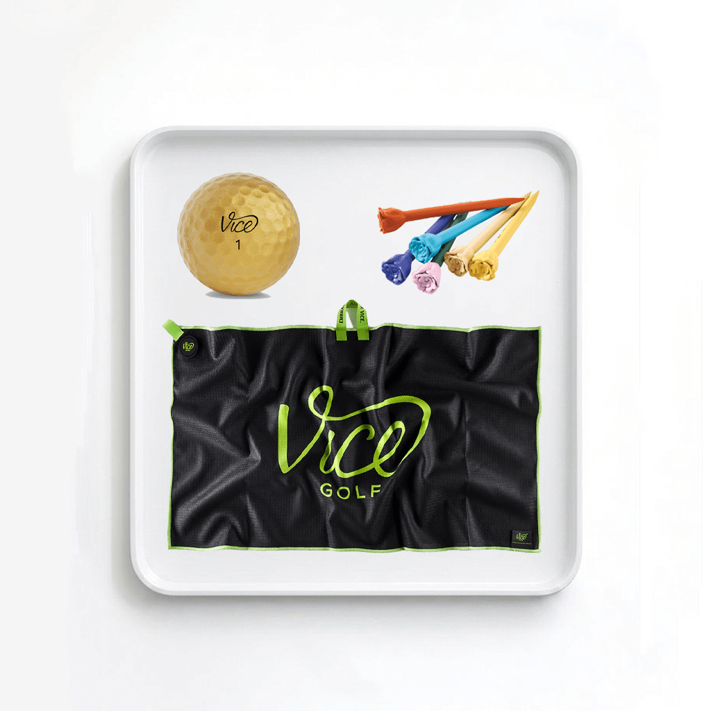 Vice Pro Plus Gold Golf Balls + Gray Towel + Rose Tees Bundle - Erthe Golf