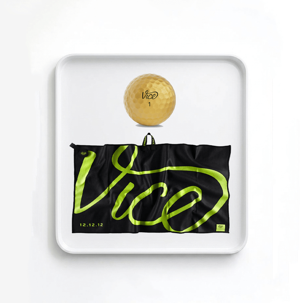Vice Pro Plus Gold Golf Balls + Lime Towel Bundle - Erthe Golf