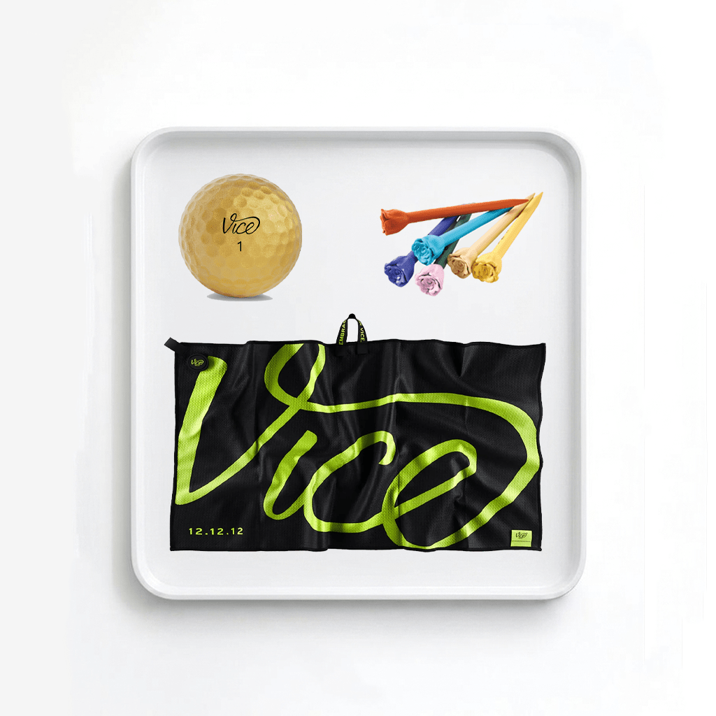 Vice Pro Plus Gold Golf Balls + Lime Towel + Rose Tees Bundle - Erthe Golf