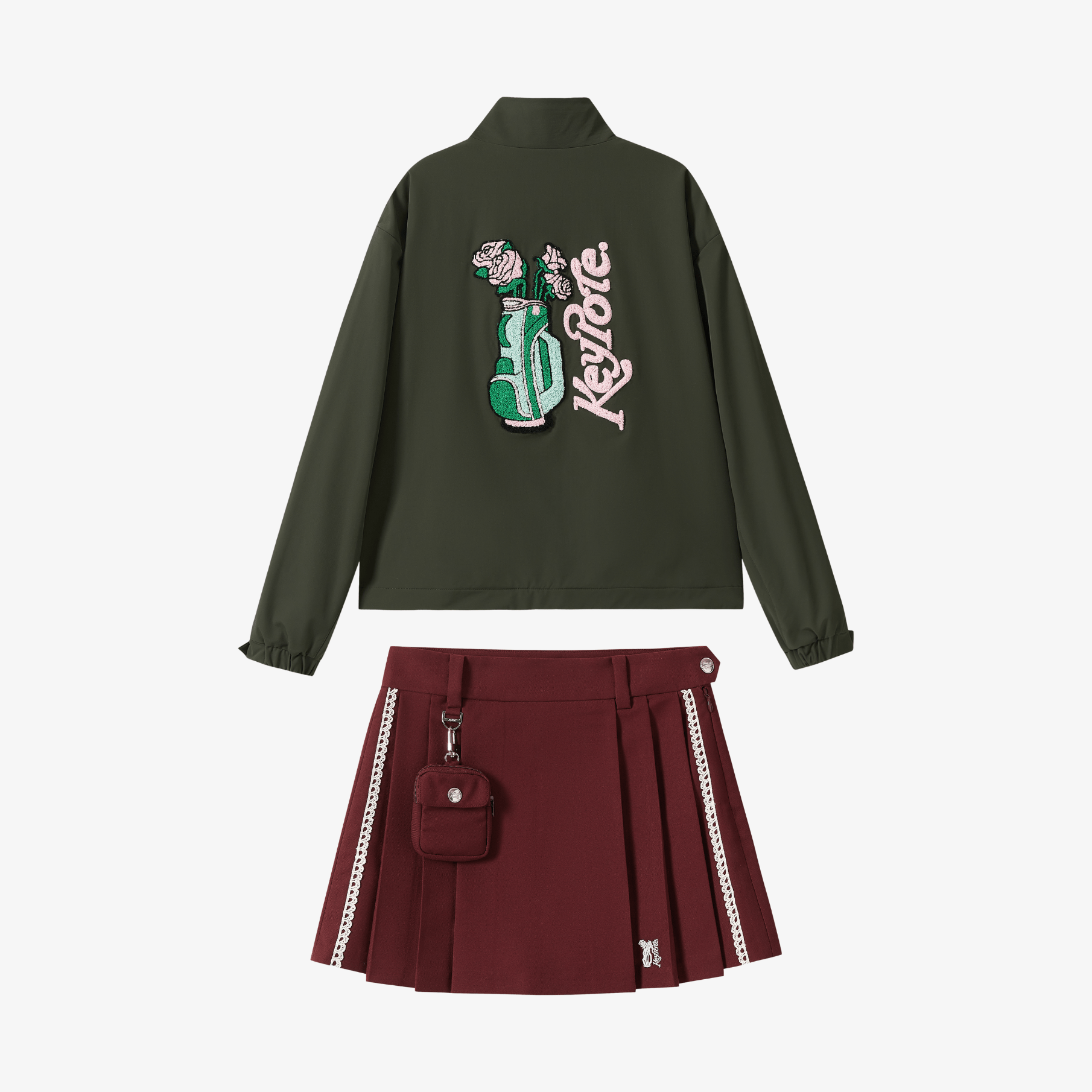 Keypote Women Jacket Skort Set - Green/Burgundy - Erthe Golf