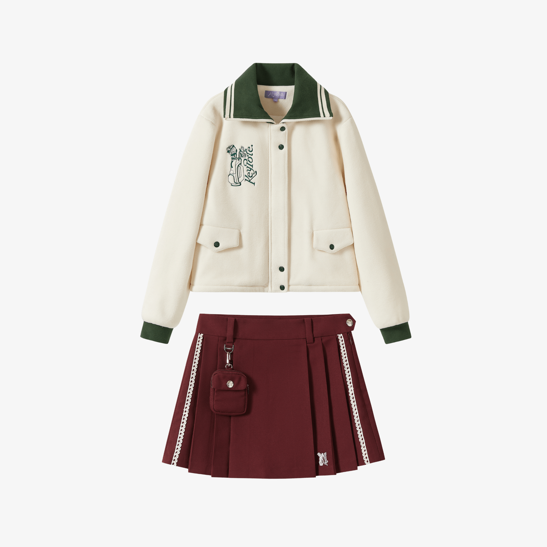 Keypote Women Jacket Skort Set - Green/Burgundy - Erthe Golf